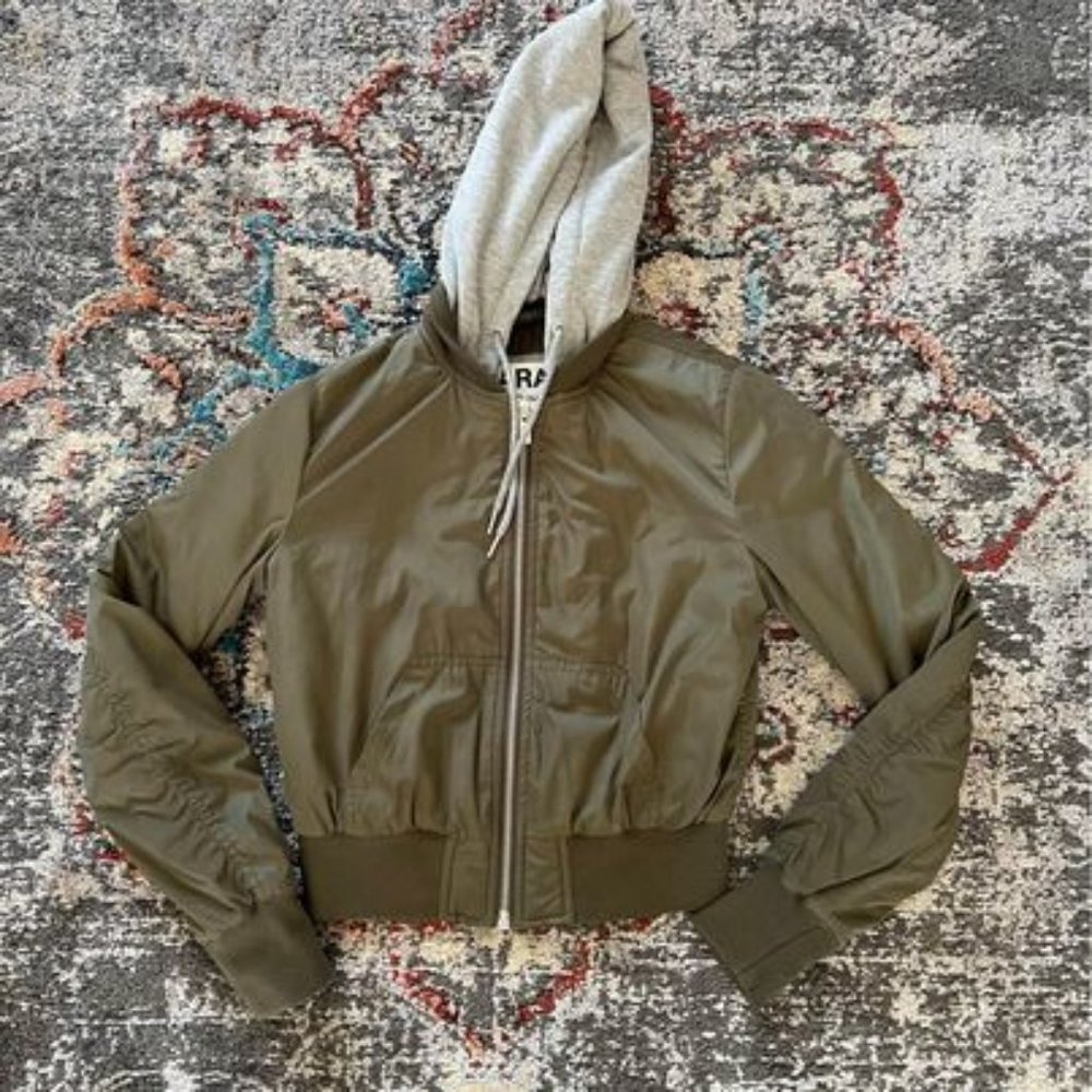 GARAGE WOMENS BOMBER SWEAT HOODED JACKET OLIVE/GRAY XS
